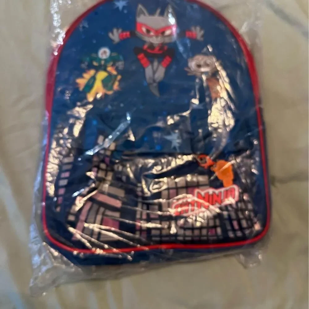 NEW Cat Ninja EPIC Backpack‎ Bookbag Kids Cartoon Detachable Keychain